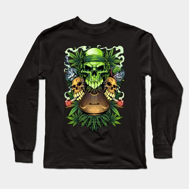 Marijuana Skulls Long Sleeve T-Shirt by FlylandDesigns